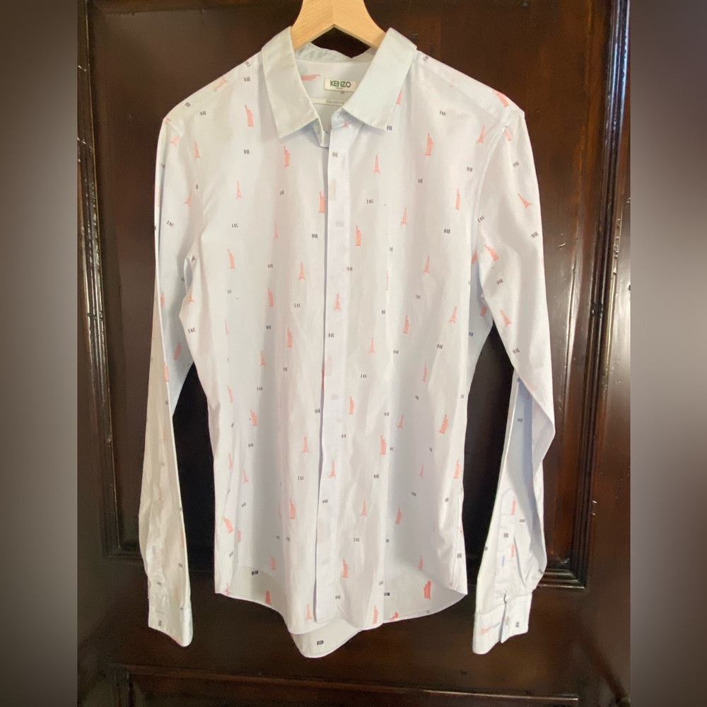 Kenzo Blue Casual Button Down Printed Shirt